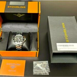 Stuhrling Original Men's Silver and Black Stainless Steel Watch
